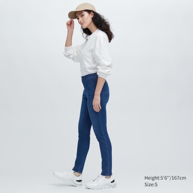 Uniqlo Ultra Stretch Denim Leggings Ženske Hlače Tamnoplave | 5019-KWVHZ