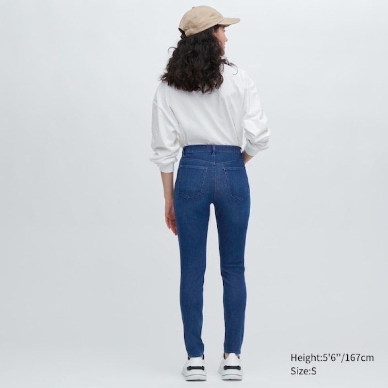 Uniqlo Ultra Stretch Denim Leggings Ženske Hlače Tamnoplave | 5019-KWVHZ