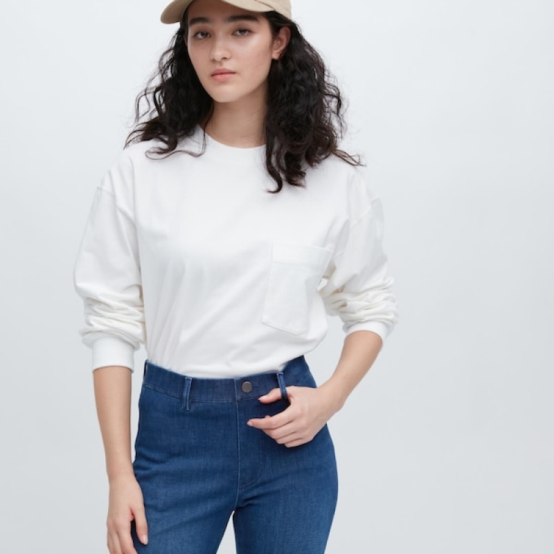 Uniqlo Ultra Stretch Denim Leggings Ženske Hlače Tamnoplave | 5019-KWVHZ