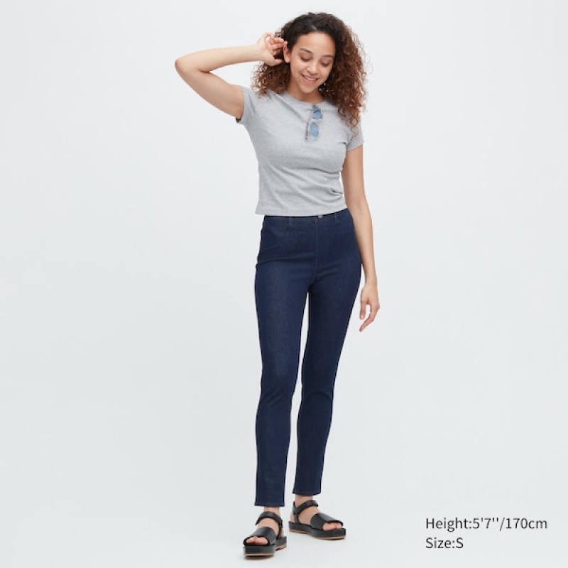 Uniqlo Ultra Stretch Denim Leggings Ženske Hlače Tamnoplave | 5019-KWVHZ