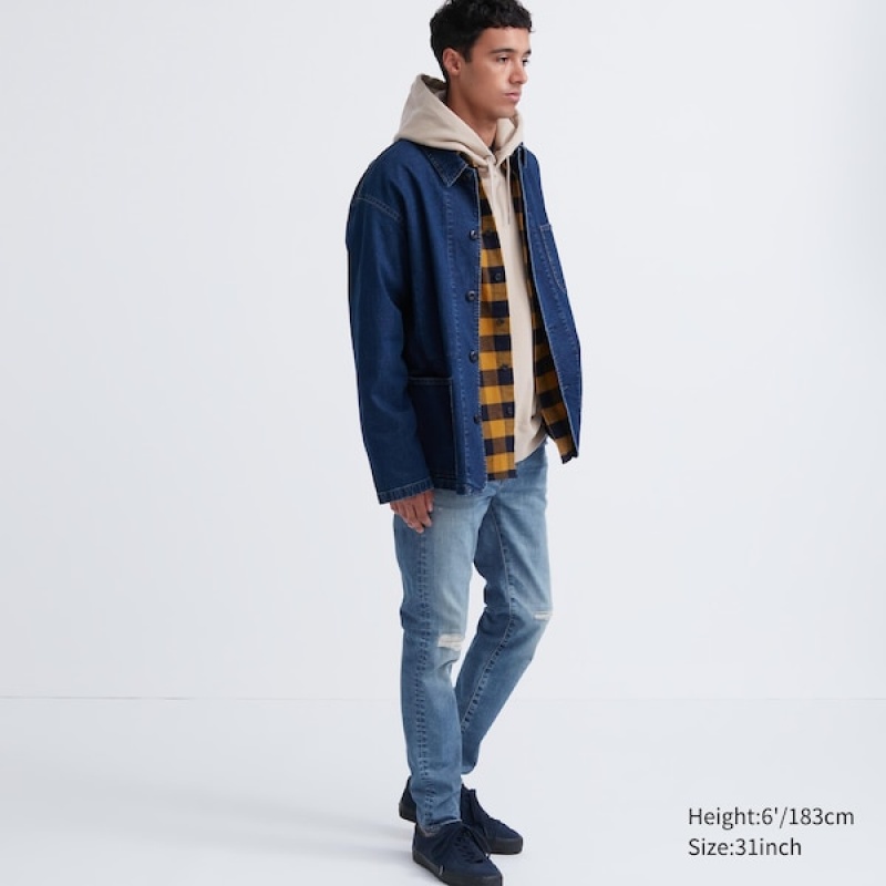 Uniqlo Ultra Stretch Distressed Muške Traperice Plave | 0468-JTVEG
