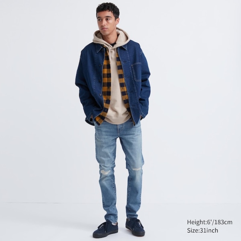 Uniqlo Ultra Stretch Distressed Muške Traperice Plave | 0468-JTVEG