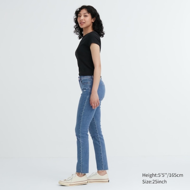 Uniqlo Ultra Stretch Distressed Ženske Traperice Plave | 3671-HNIME