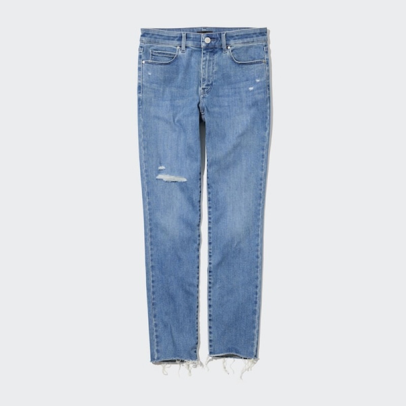Uniqlo Ultra Stretch Distressed Ženske Traperice Plave | 3671-HNIME