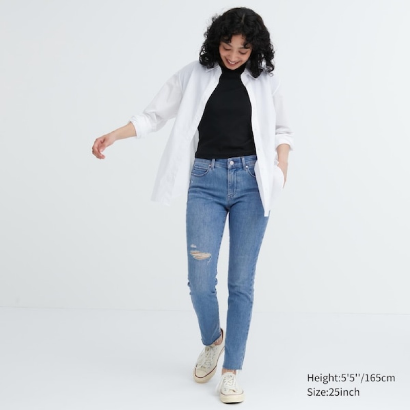 Uniqlo Ultra Stretch Distressed Ženske Traperice Plave | 3671-HNIME
