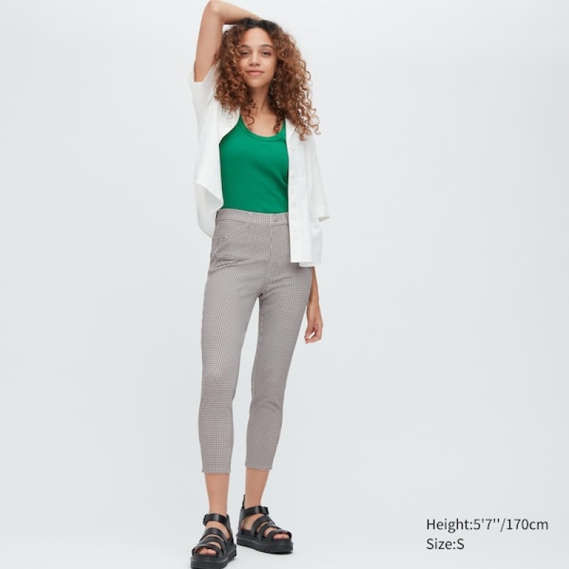 Uniqlo Ultra Stretch High-Rise Print Leggings Ženske Hlače Crne | 9286-ZAKXN
