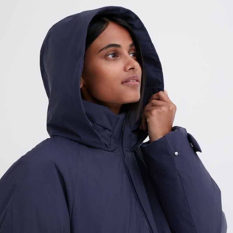 Uniqlo Ultra Warm Hibrid Down Long Ženske Kaputi Tamnoplave | 1470-EMGVK