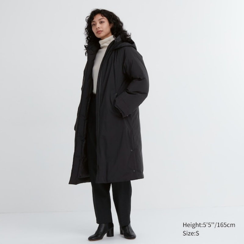 Uniqlo Ultra Warm Hibrid Down Long Ženske Kaputi Crne | 2957-SQPZD