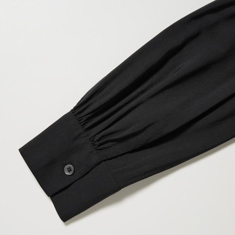 Uniqlo V-Neck Long-Sleeve Mini Shirt Ženske Haljina Crne | 5874-UNKSW