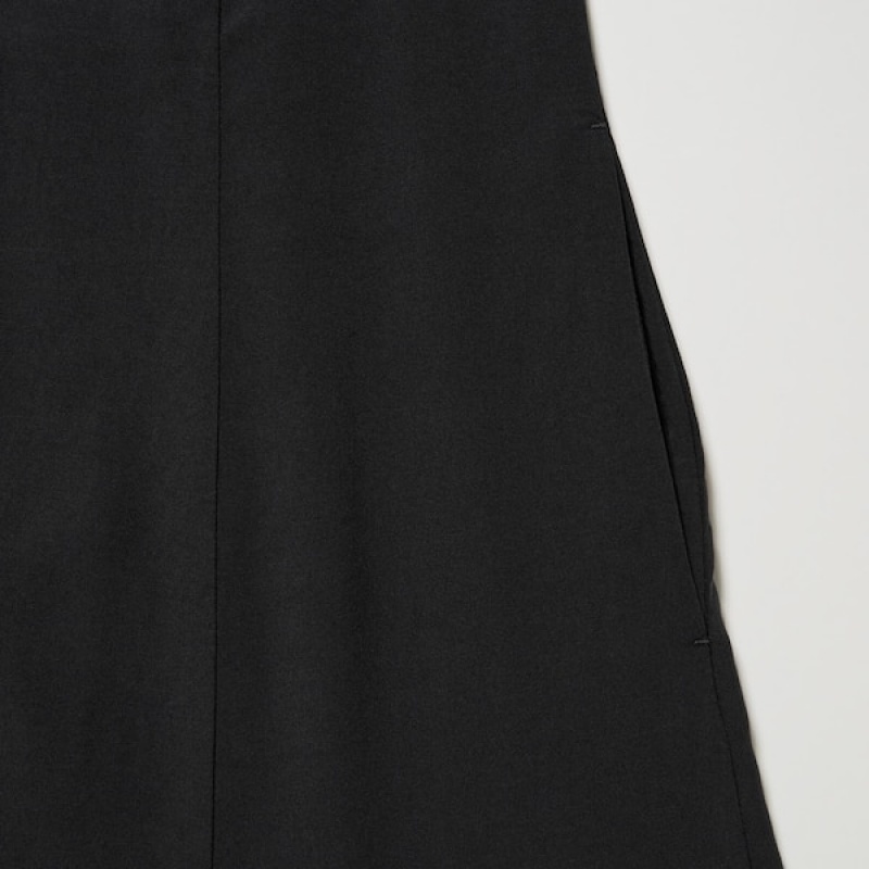 Uniqlo V-Neck Long-Sleeve Mini Shirt Ženske Haljina Crne | 5874-UNKSW