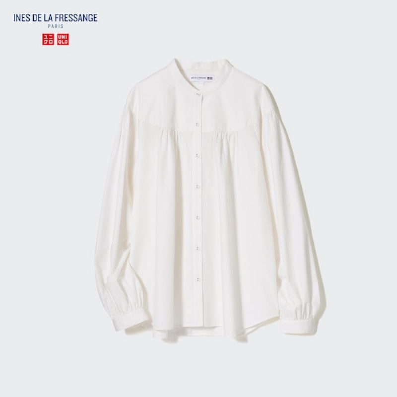 Uniqlo Volume Long Sleeve Ženske Košulje Bijele | 7850-ORXNQ