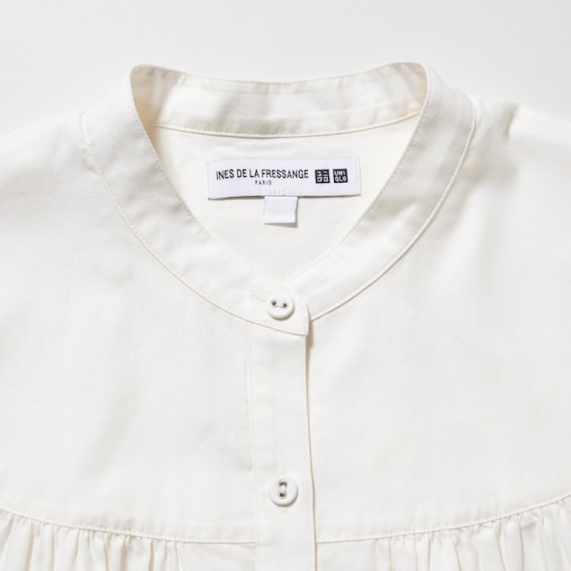 Uniqlo Volume Long Sleeve Ženske Košulje Bijele | 7850-ORXNQ