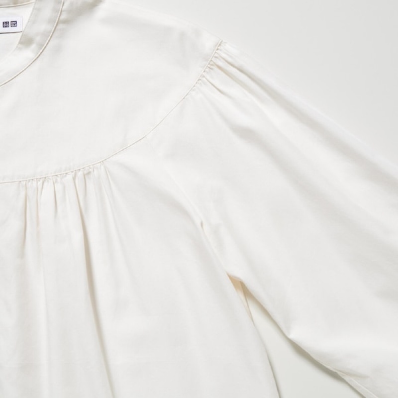Uniqlo Volume Long Sleeve Ženske Košulje Bijele | 7850-ORXNQ