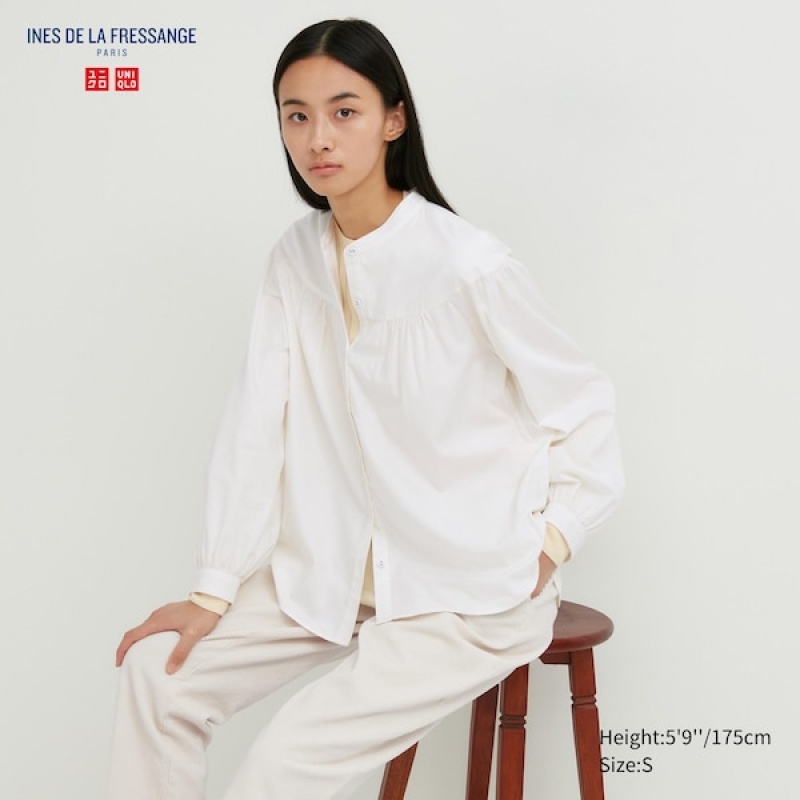 Uniqlo Volume Long Sleeve Ženske Košulje Bijele | 7850-ORXNQ