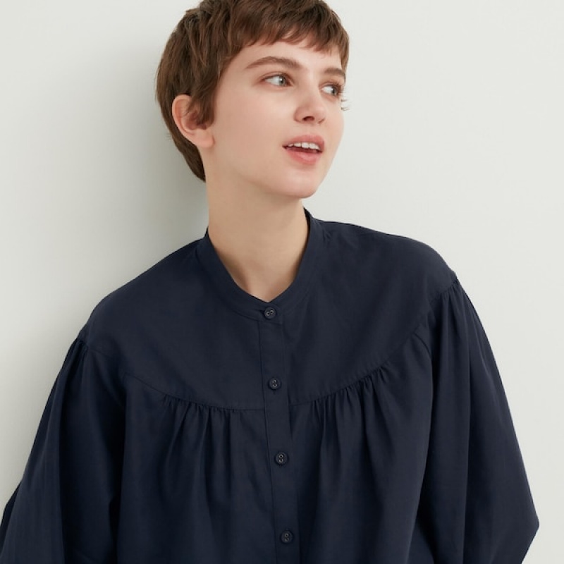 Uniqlo Volume Long Sleeve Ženske Košulje Tamnoplave | 3201-TOACK