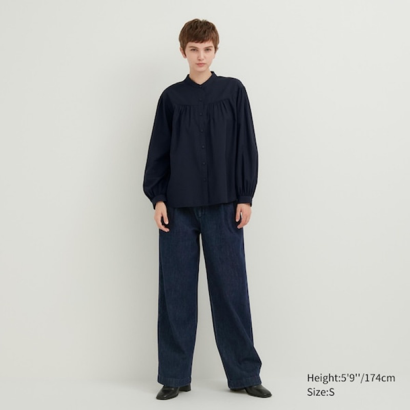 Uniqlo Volume Long Sleeve Ženske Košulje Tamnoplave | 3201-TOACK