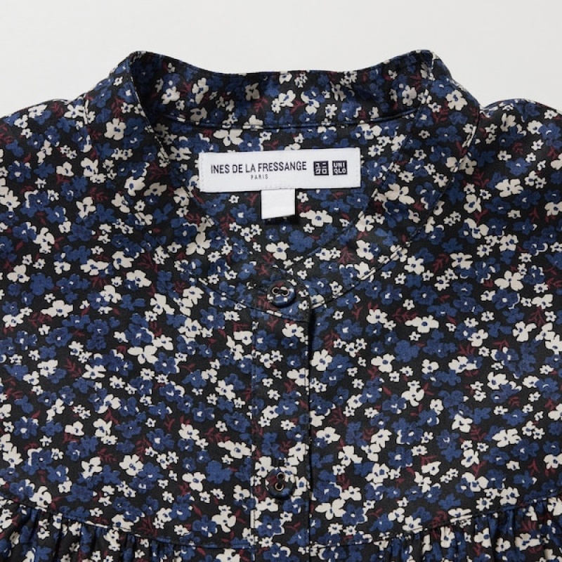 Uniqlo Volume Printed Long-Sleeve Ženske Košulje Plave | 2850-VYCGJ