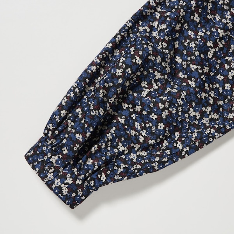 Uniqlo Volume Printed Long-Sleeve Ženske Košulje Plave | 2850-VYCGJ
