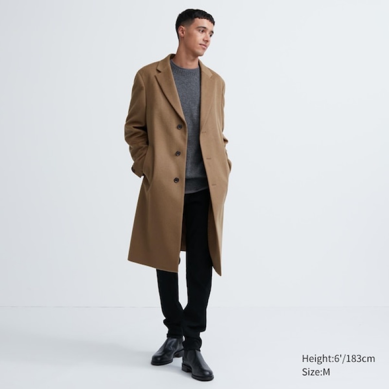 Uniqlo Vuna Cashmere Chesterfield Muške Kaputi Smeđe | JXNUKP-347