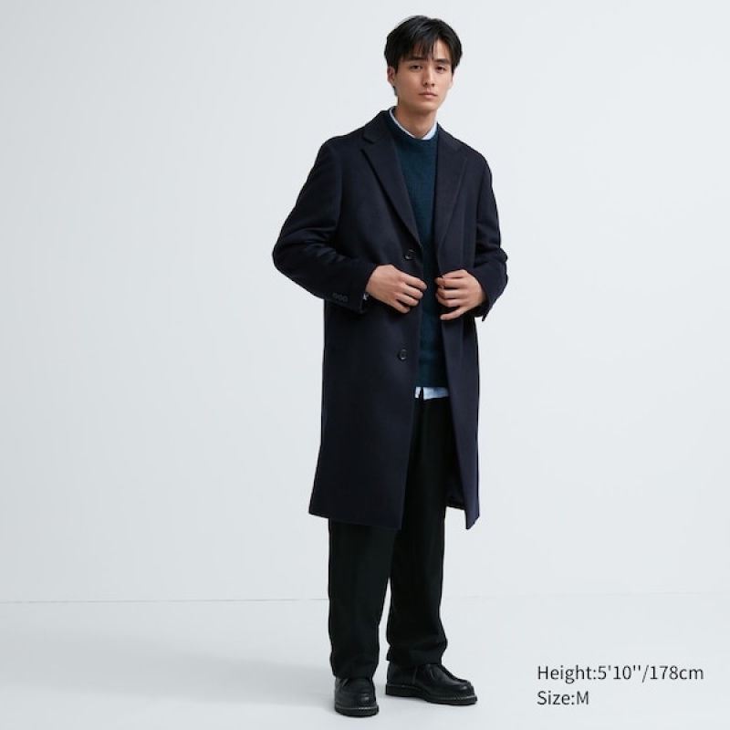 Uniqlo Vuna Cashmere Chesterfield Muške Kaputi Crne | PGAOCD-123