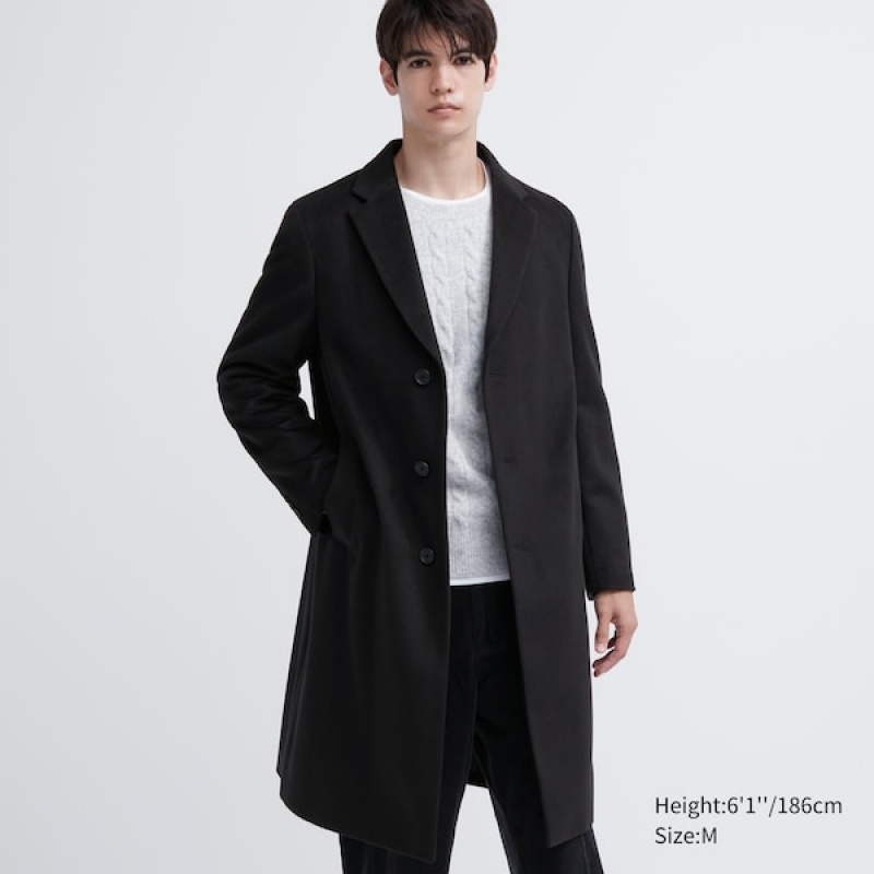 Uniqlo Vuna Cashmere Chesterfield Muške Kaputi Crne | PGAOCD-123