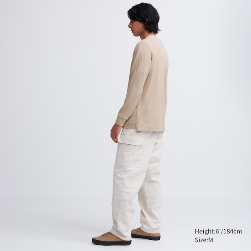 Uniqlo Waffle Crew Neck Long-Sleeve Muške Majice Bež | 1657-ITKMF