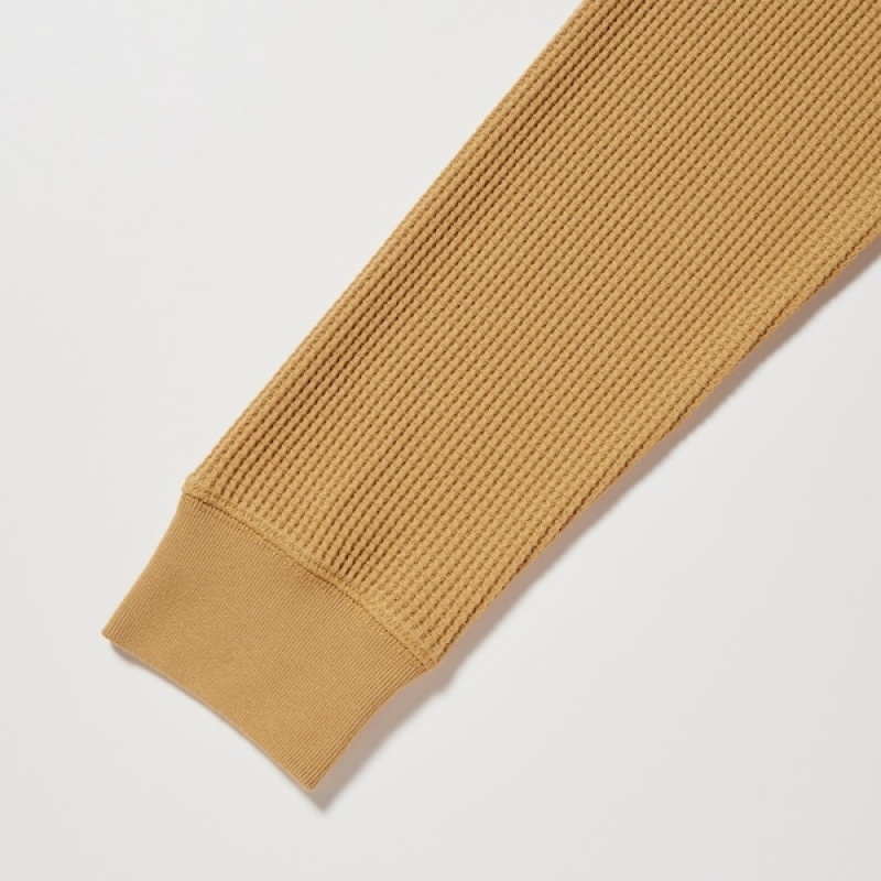 Uniqlo Waffle Crew Neck Long-Sleeve Muške Majice Žute | 4510-KXQSF