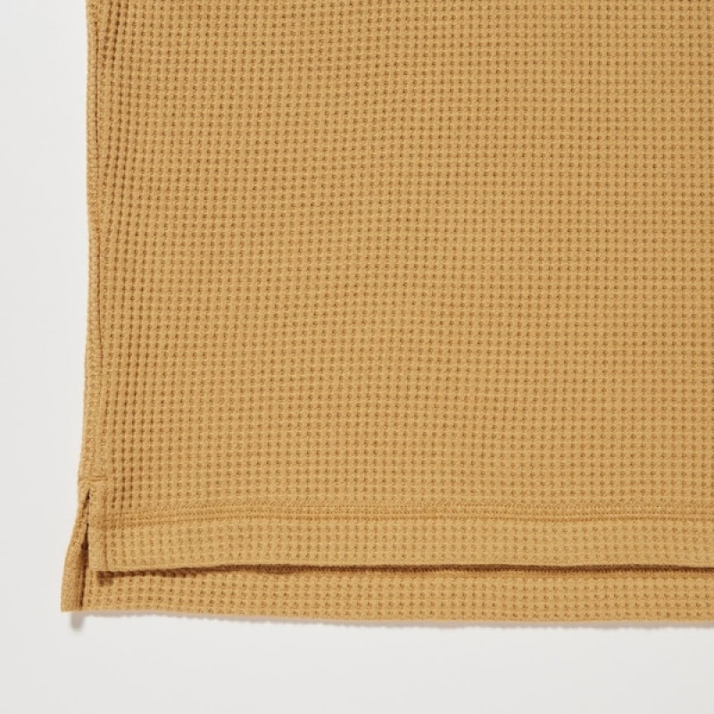 Uniqlo Waffle Crew Neck Long-Sleeve Muške Majice Žute | 4510-KXQSF