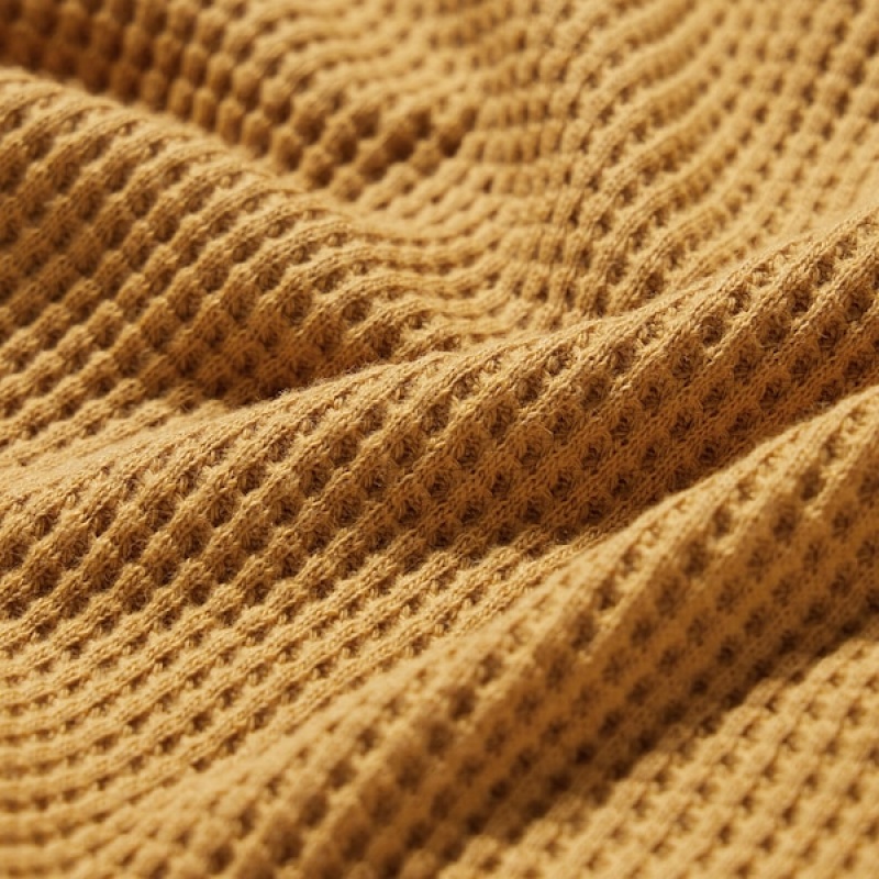 Uniqlo Waffle Crew Neck Long-Sleeve Muške Majice Žute | 4510-KXQSF