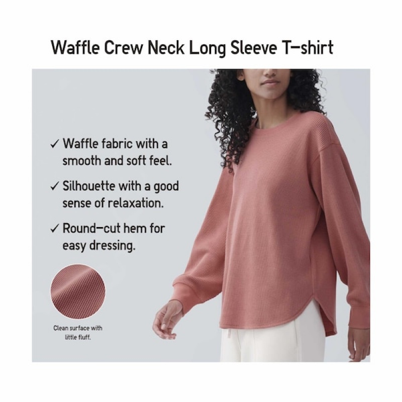 Uniqlo Waffle Crew Neck Long-Sleeve Ženske Majice Bež | 1643-SXPLM