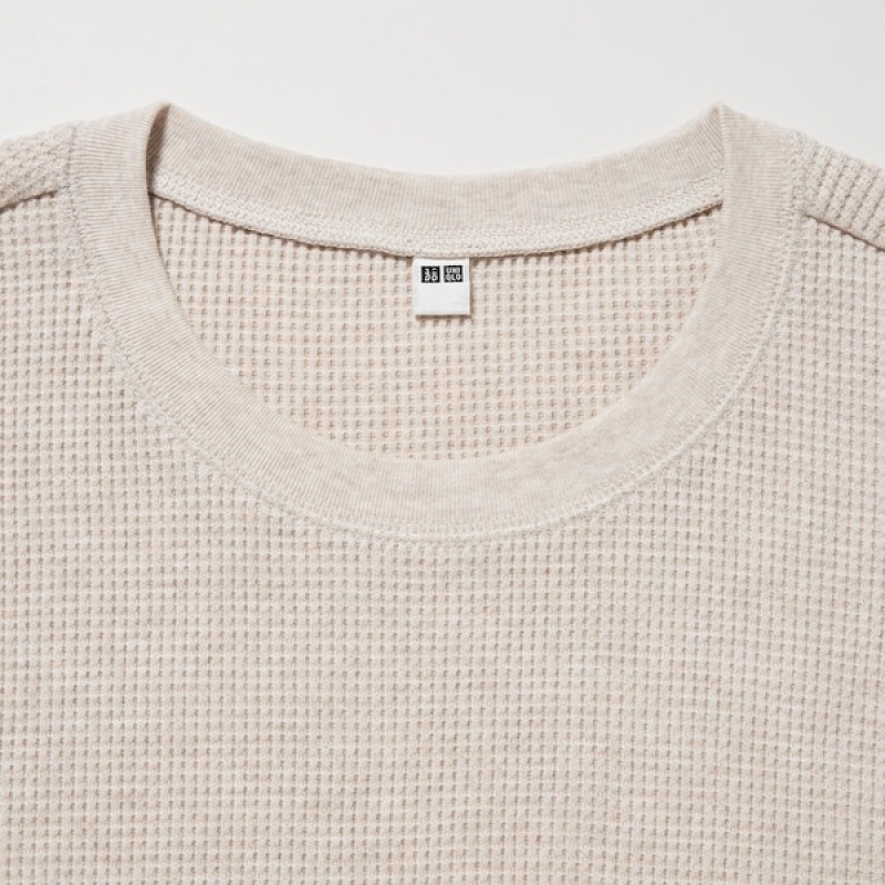 Uniqlo Waffle Crew Neck Long-Sleeve Ženske Majice Bež | 1643-SXPLM