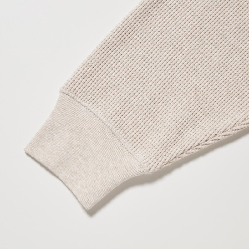 Uniqlo Waffle Crew Neck Long-Sleeve Ženske Majice Bež | 1643-SXPLM