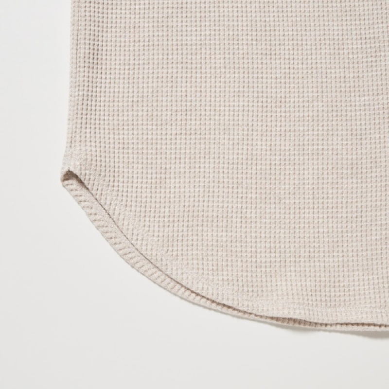 Uniqlo Waffle Crew Neck Long-Sleeve Ženske Majice Bež | 1643-SXPLM