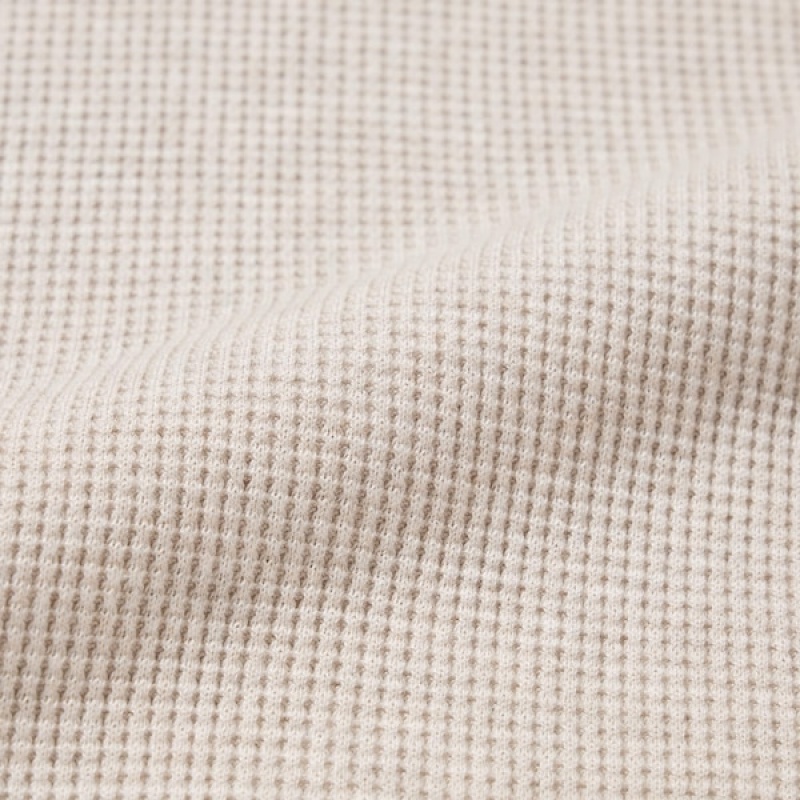Uniqlo Waffle Crew Neck Long-Sleeve Ženske Majice Bež | 1643-SXPLM