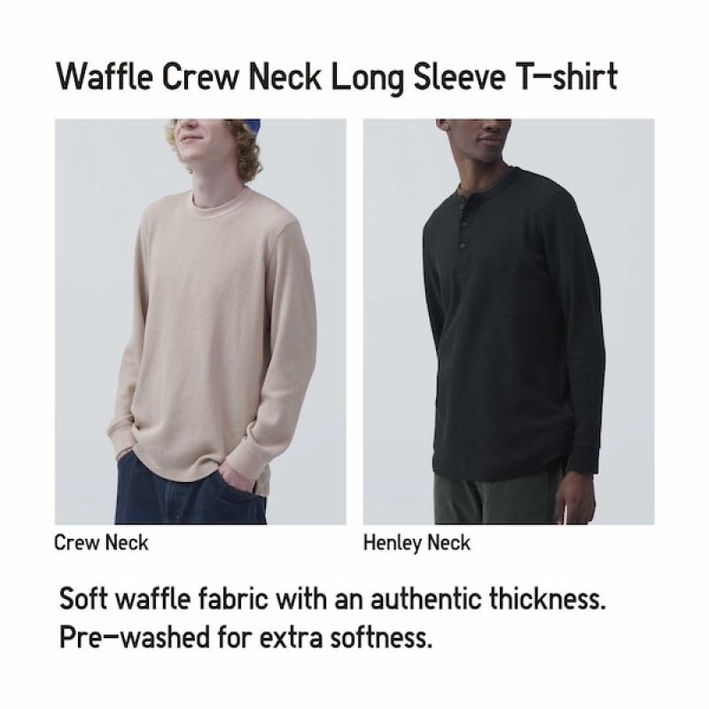 Uniqlo Waffle Henley Neck Long-Sleeve Muške Majice Plave | 6310-BMKAU
