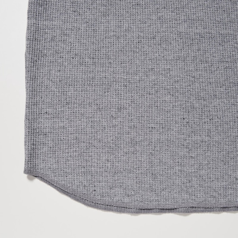 Uniqlo Waffle Henley Neck Long-Sleeve Muške Majice Plave | 6310-BMKAU