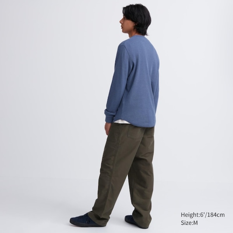 Uniqlo Waffle Henley Neck Long-Sleeve Muške Majice Plave | 7248-LOHRT