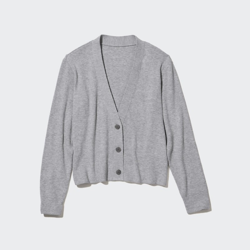 Uniqlo Washable Knit Rebrasti Long-Sleeve Ženske Kardigan Sive | 9082-SLPNQ