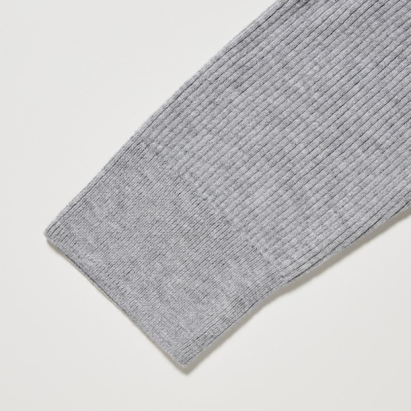 Uniqlo Washable Knit Rebrasti Long-Sleeve Ženske Kardigan Sive | 9082-SLPNQ
