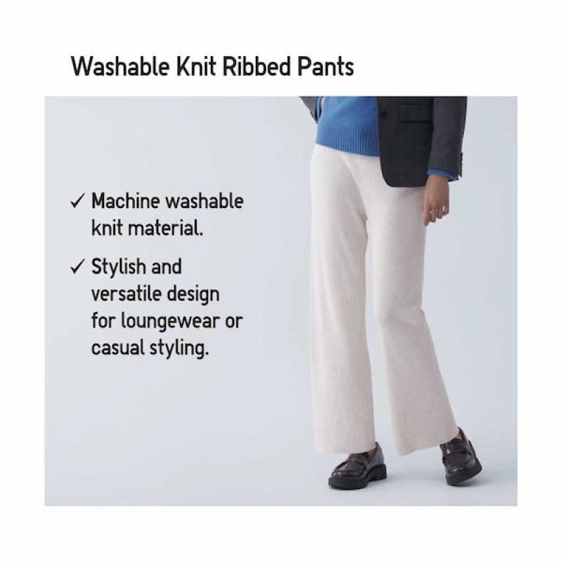 Uniqlo Washable Knit Rebrasti Ženske Hlače Bež | 3087-MHZOV