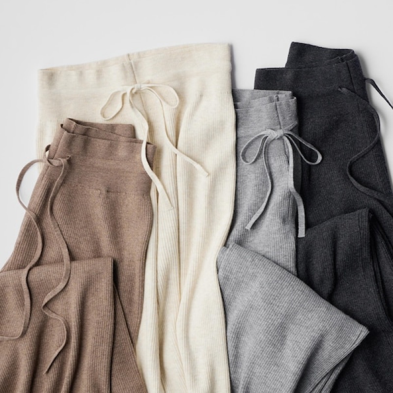 Uniqlo Washable Knit Rebrasti Ženske Hlače Bež | 3087-MHZOV