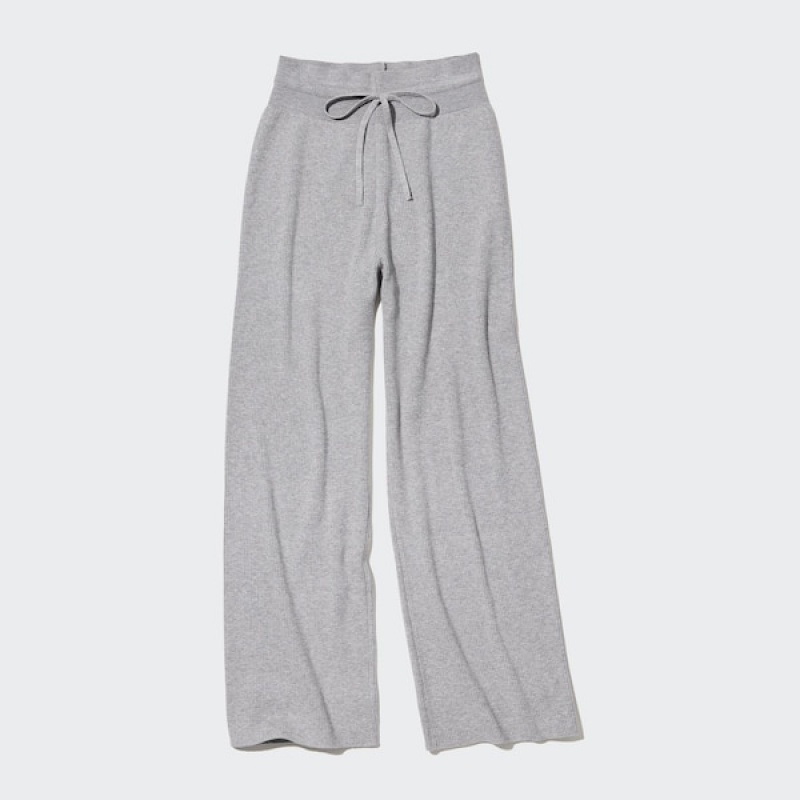 Uniqlo Washable Knit Rebrasti Ženske Hlače Sive | 9148-KZTOH