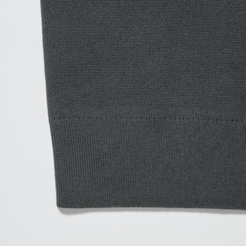 Uniqlo Washable Milano Rebrasti Crew Neck Muške Džemperi Tamno Sive | 2756-GIDAJ