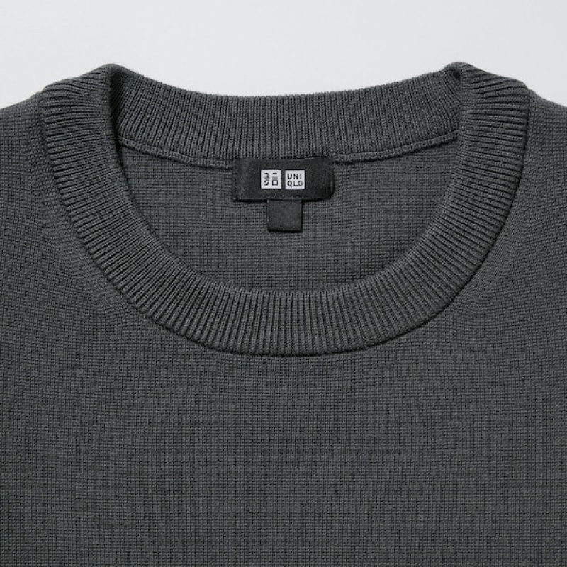 Uniqlo Washable Milano Rebrasti Crew Neck Muške Džemperi Tamno Sive | 2756-GIDAJ