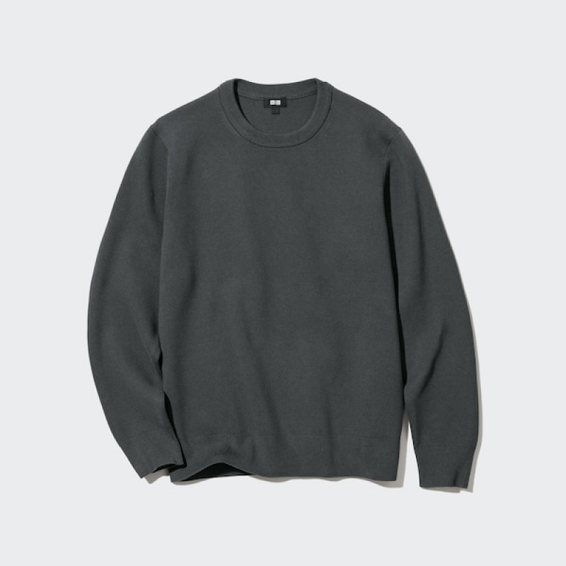 Uniqlo Washable Milano Rebrasti Crew Neck Muške Džemperi Tamno Sive | 2756-GIDAJ