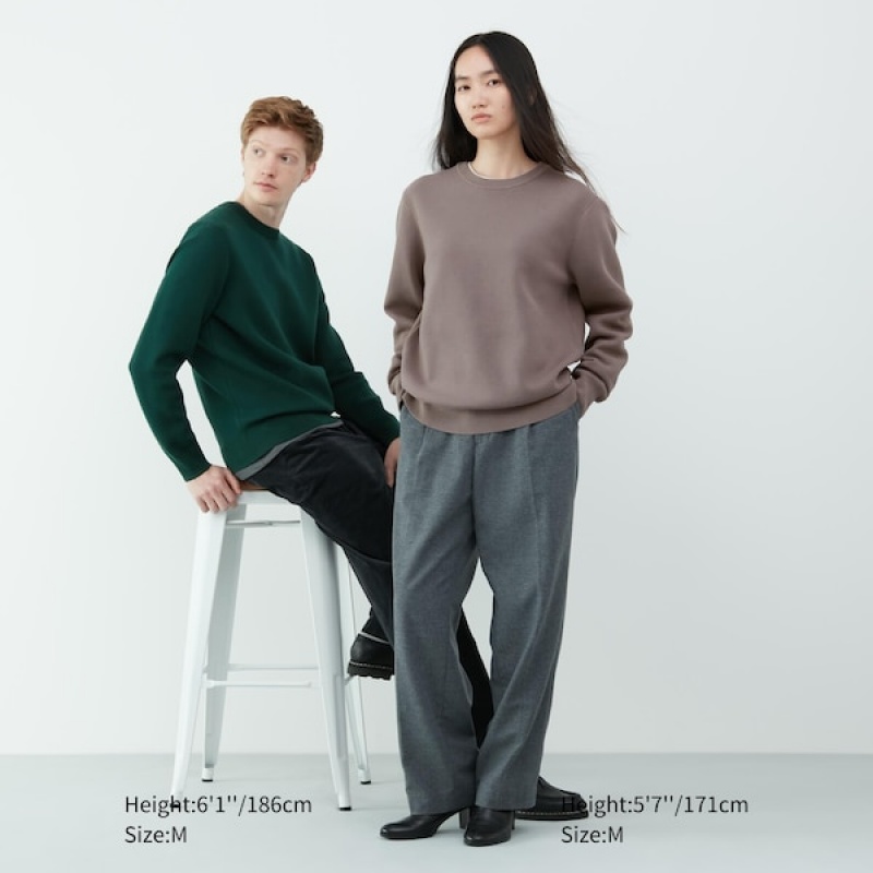 Uniqlo Washable Milano Rebrasti Crew Neck Muške Džemperi Sive | 0214-GKJXN