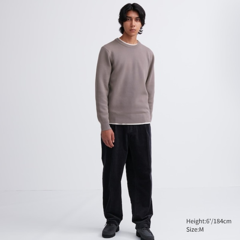 Uniqlo Washable Milano Rebrasti Crew Neck Muške Džemperi Sive | 0214-GKJXN