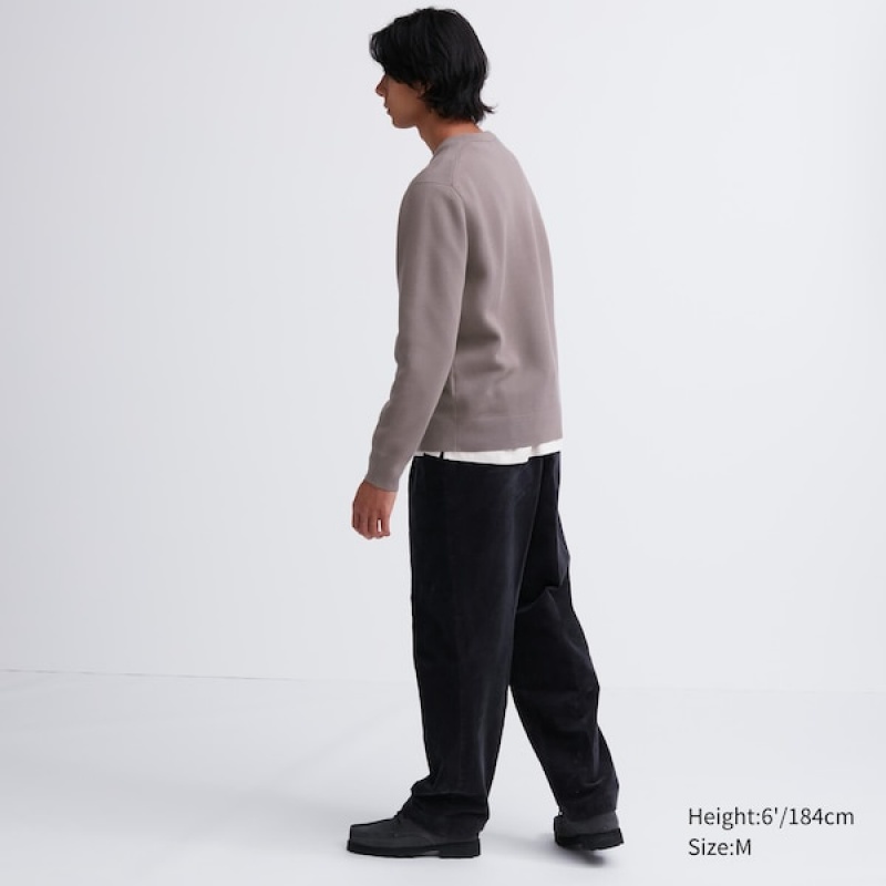 Uniqlo Washable Milano Rebrasti Crew Neck Muške Džemperi Sive | 0214-GKJXN