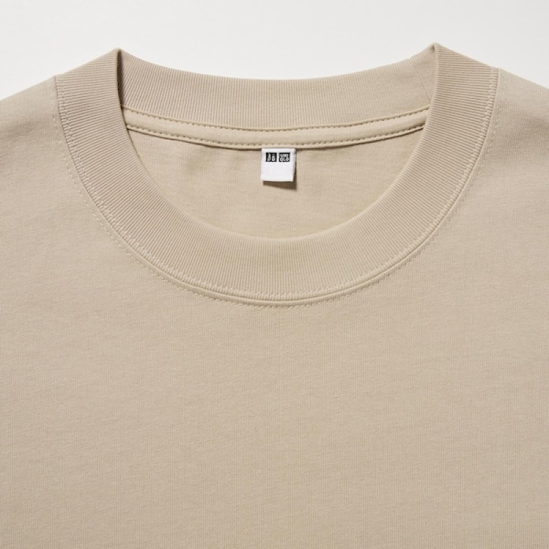 Uniqlo Washed Cotton Crew Neck Long-Sleeve Muške Dukserice Bež | 5163-TZIRL
