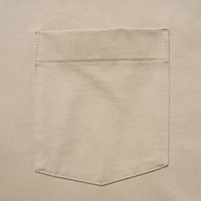 Uniqlo Washed Cotton Crew Neck Long-Sleeve Muške Dukserice Bež | 5163-TZIRL
